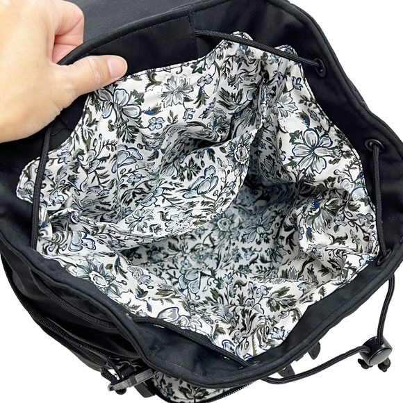 Vera Bradley Utility Backpack Black Cinch Close w Flap Blk White Floral Lining main image 10